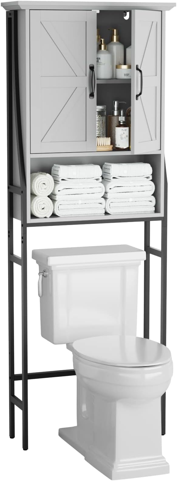 Over The Toilet Storage Cabinet, Over Toilet Bathroom Organizer with Barn Doors Above Toilet Storage Cabinet Spacesaver Rack Behind Toilet Bathroom Organizer (Gray)