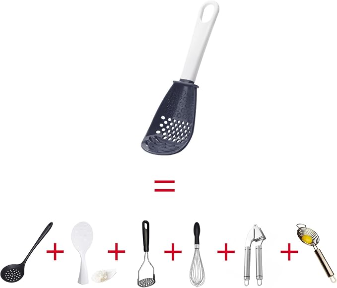 6 in 1 Multifunctional cooking gadgets, 356°F Heat Resistant kitchen gadgets, Egg Separator, Cooking, Draining, Mashing, Grating, Cooking spoon Dark Grey