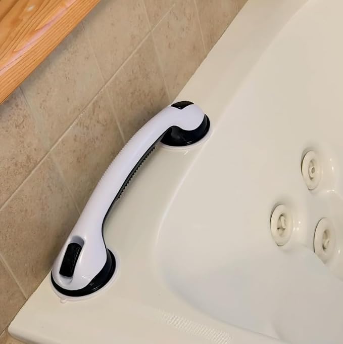 2 Pack Grab Bars 12 Inch for Bathtubs and Showers, Suction Cup Handle Support for Senior, Elderly Assist Strong Safety Armrest Grip Bar for Bathroom Chair Wall with Dual Locking, Anti-Slip Heavy Duty