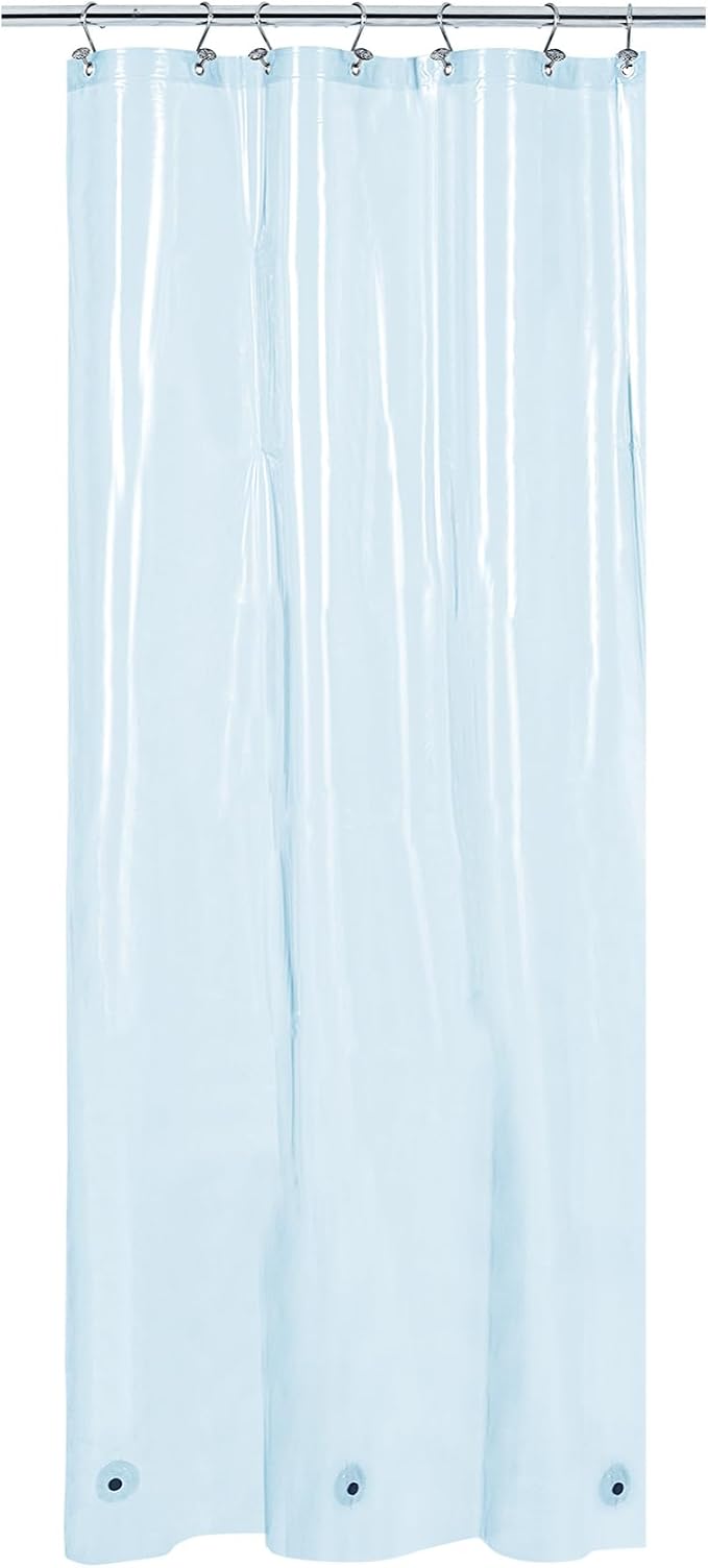 Barossa Design Clear Blue Stall Shower Curtain Liner with 3 Magnets - 36" x 72" Waterproof PEVA Plastic Narrow Shower Liner Lightweight for Small Bathroom, Metal Grommets - Clear Blue