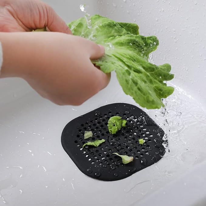2 Pack Drain Hair Catcher Silicone Drain Protector Hair Stopper with Suction Cup for Shower Kitchen Bathroom Black White