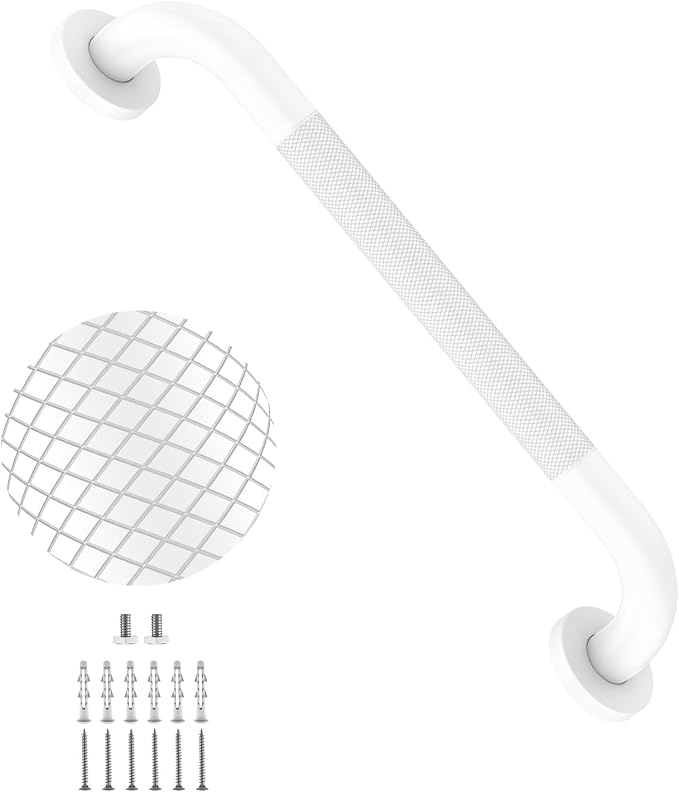 20 Inch Anti Slip Shower Grab Bar, YuanDe White Stainless Steel Bath Grab Bar, Knurled Bathroom Safety Rail, Shower Handrail Support, Handicap Elderly Balance Assist Handles-1.25" Diameter