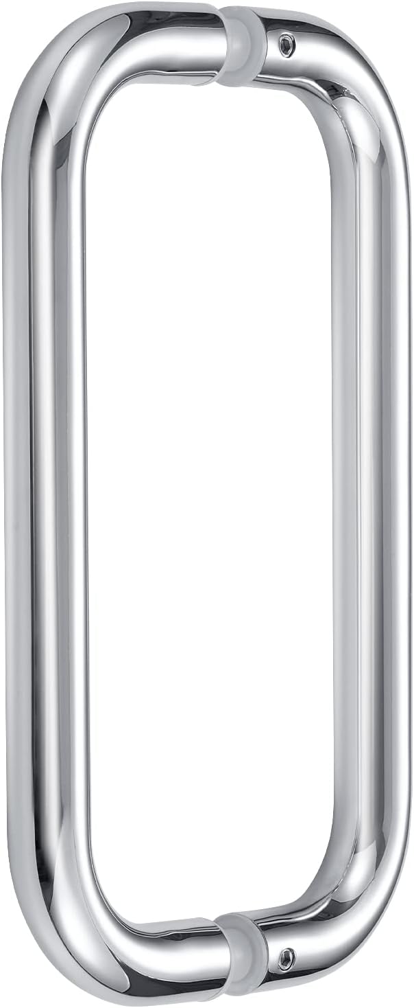 Ranbo Polished Chrome 8" （CTC） Tubular Back-to-Back Shower Door Handle，3/4" Diameter Pull Handles with Metal Washers, for 1/4"- 1/2" Thick Glass and 1-3/8" - 2-1/6" Thick Wooden or Metal Doors