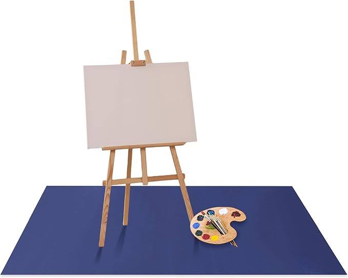 Drydiet 55x55 Inch Extra Large Craft & Painting Floor Mat - Waterproof Non-Slip PVC Art Rug, Floor Protector for Easel Painting Pottery Messy Projects, Washable Roll-up Spill Mat(Blue, Plain)