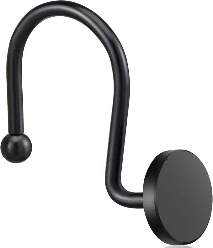 CHICTIE Black Shower Curtain Hooks, 12 Pieces, Metal, Shower Curtain Rings, Modern Decorative Design