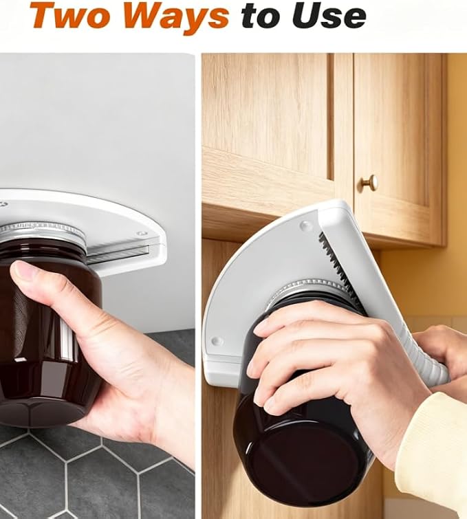 Jar Opener for Weak Hands, Dual Usage Under Cabinet Lid Opener, Easy Grip, Opens Any Size Lid, for Seniors with Arthritis
