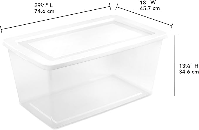 Sterilite 16 Pack Storage Box, 90 Quart Stackable Tote, Clear Plastic Container with Secure Snapping Lids for Home and Office Organization, White