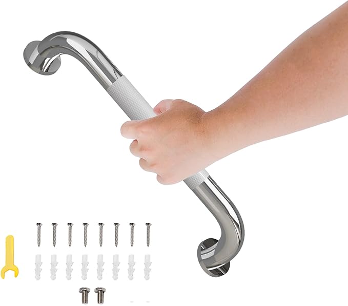 Shower Grab Bar, 12 Inch Bathroom Grab Bar Handle with Anti-Slip Knurled Grip, Stainless Steel Bath Balance Bar, Bath Safety Bar Support for Seniors Pregnant, Polished Chrome-1PCS