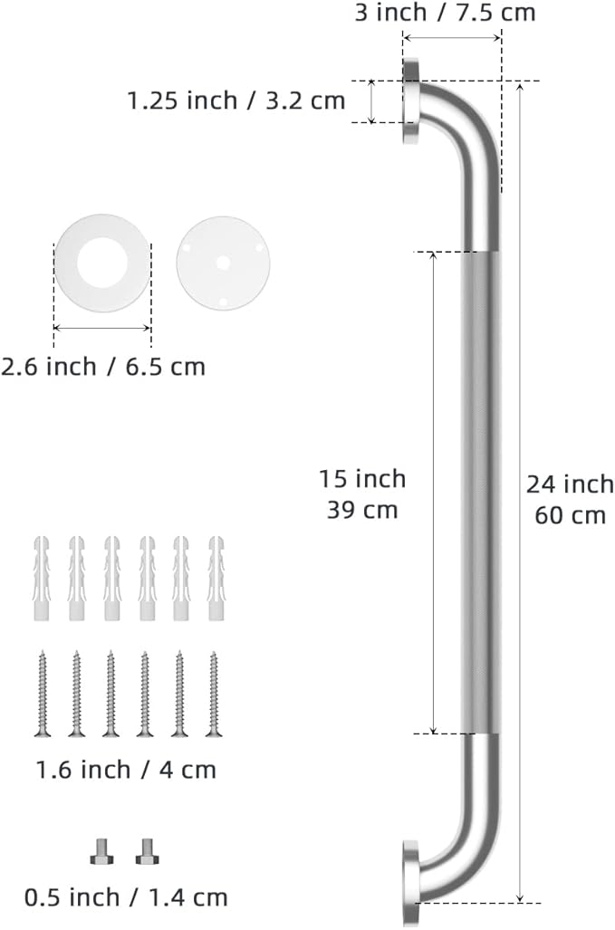 24 Inch Anti Slip Shower Grab Bar, Munzong 2 Pack Stainless Steel Bathroom Grab Bar, Brushed Nickel Knurled Bathroom Balance Bar,Safety Hand Rail Support Handicap Elderly Senior Assist Bath Handle