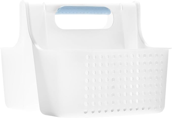madesmart Large Shower Tote with Soft Grip Handle, Frosted Blue | Plastic basket, dorm bathrooms, shampoo, soap, razors, cleaning supplies, under sink storage