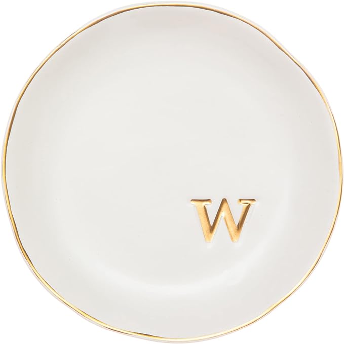 COLLECTIVE HOME - Ceramic Jewelry Tray, Decorative Trinket Dish for Rings Earrings Necklaces Bracelet Watch Keys, Birthday Mother's Day Christmas Gift for Women, 4.75", White Surface (W)