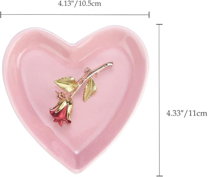 JAMEND CLXP Pink Heart Jewelry Tray, Engagement Wedding Ring Dish Earring Holder for Newlyweds, Sweet Gift for Women, Ceramic. NO ROSE.
