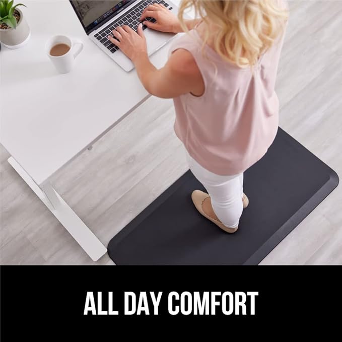 GORILLA GRIP Comfortable Cushioned Kitchen Mats for Floor, Waterproof Stain Resistant Top, 3/4 Inch Thick Ergonomic Standing Desk Anti Fatigue Mat, Supports Ankles and Feet, 17x24, Black (Pack of 2)