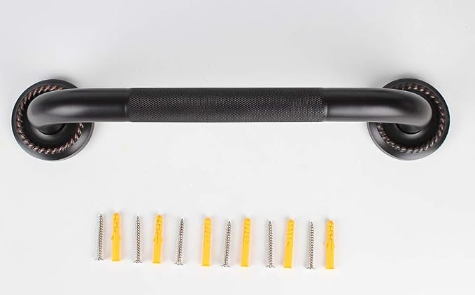 12-Inch Grab Bar Featuring Anti-Slip Handrail, Solid Brass, Oil Rubbed Bronze, Heavy-Duty Construction Armrest, Bathroom Bathtube Shower Safety Rail