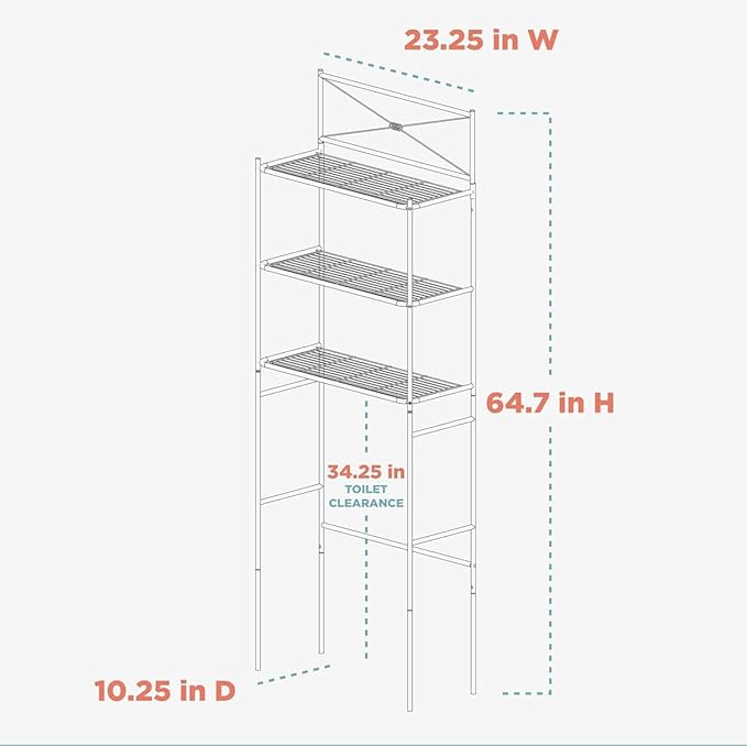 Zenna Home Over the Toilet Storage Shelf Space Saver, Behind Toilet Bathroom Organizer and Storage, Metal Bathroom Organizer with 3 Shelves, Satin Nickel