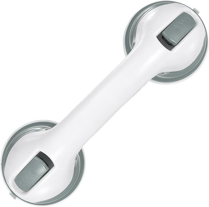 uxcell Grab Bars for Shower, 12 Inch Shower Handle Suction Cup, Grab Bars Elderly Assistance Products Safety Removable Grip Press-Lock for Seniors Bathtubs Bathroom Toilets, White/Green