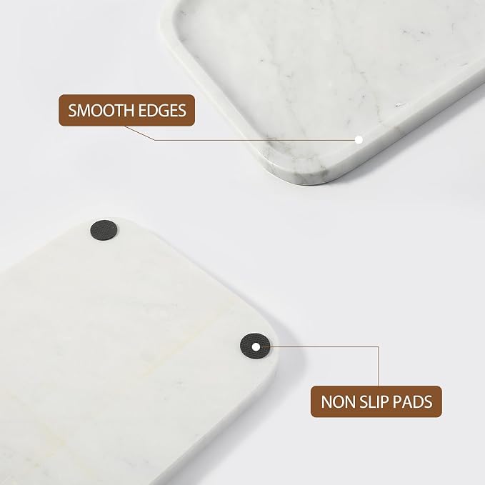 Koville Marble Tray, 12"x8" Bianco Carrara Marble Vanity Tray for Countertop Bathroom Kitchen Dresser, Decorative Catchall Trays for Perfume Jewelry, Rectangular Stone Serving Tray