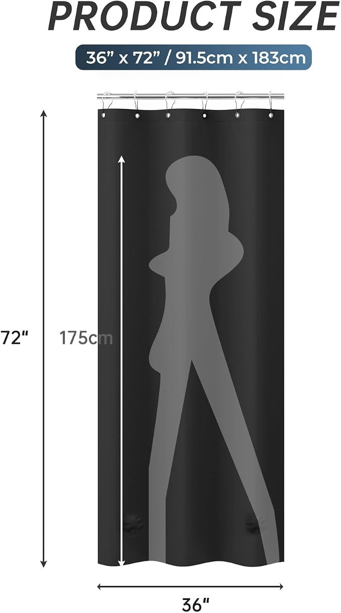 AmazerBath Stall Shower Curtain 36x72, Black Shower Curtain Plastic, Small Shower Curtain Liner Black Heavy Duty Thick PEVA, Walk in Shower Liner with 2 Weighted Stones and 6 Grommet Holes