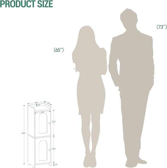 Hzuaneri Bathroom Storage Cabinet, Small Corner Floor Cabinet with 2 Doors and Adjustable Shelf, Narrow Toilet Paper Cabinets, Bathroom Organizer for Small Spaces, 7.9" D x 9.8" W x 29.5" H White