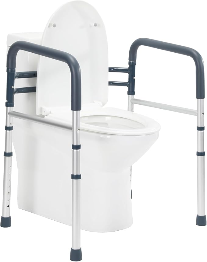 Lianjindun Toilet Safety Rails (350 lb), Adjustable Toilet Frame for Elderly, Seniors, Handicap & Disabled, Foldable Handicap Toilet Handles Fit Any Toilets (Blue)