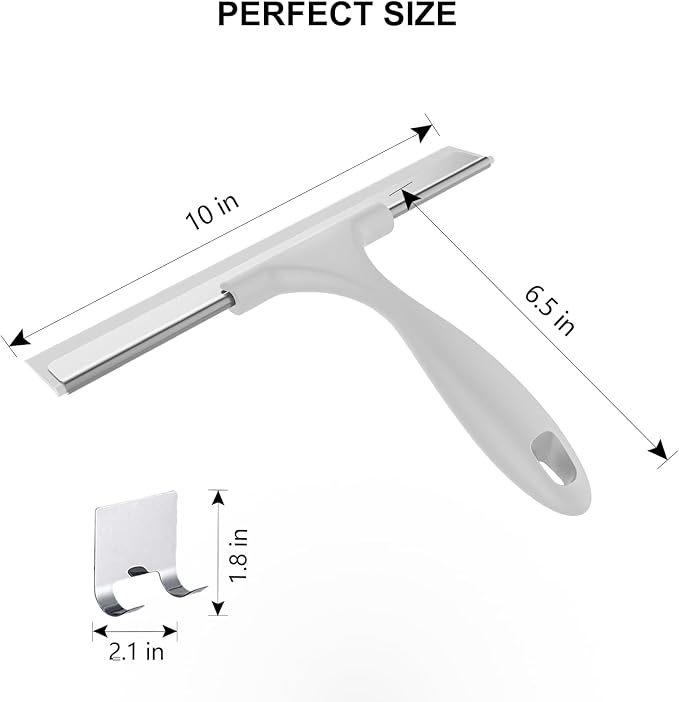 SetSail Shower Squeegee for Glass Doors All-Purpose Squeegee for Shower Glass Heavy Duty Window Squeegee with Hook for Tile, Sink, Mirror, Car Windshield Cleaning 10 Inches, All Grey