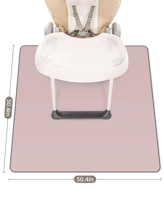 Blissful Diary Baby Splat Mat for Under High Chair, 50.4 x 50.4 Inch Wipeable Splash Mat, Waterproof and Washable, Anti-Slip Floor Protector, Blush Pink