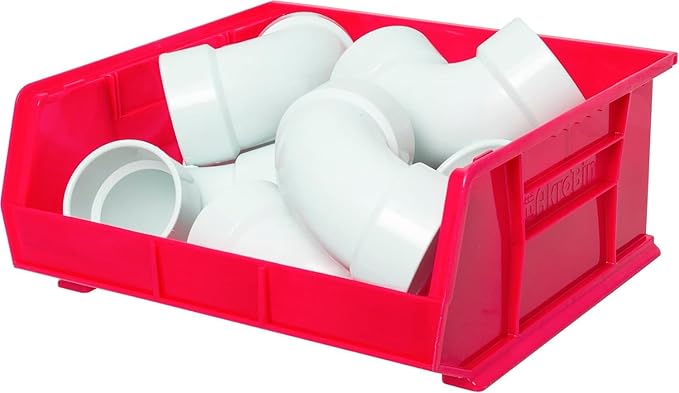 Akro-Mils 30250 AkroBins Plastic Storage Bins, Space-Saving Stackable Bins for Garage, Pantry, Craft Organization, 15" x 16" x 7", Red, 6-Pack