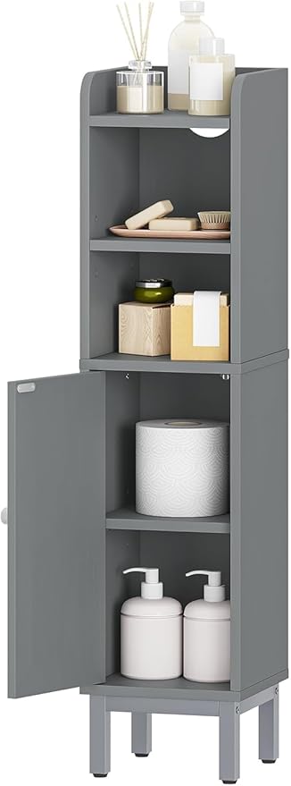 Hzuaneri Bathroom Storage Cabinet, Small Corner Floor Cabinet with Door and Shelves, Narrow Toilet Paper Holder, Bathroom Organizer with Adjustable Shelf, for Small Spaces, Gray BC08221GR
