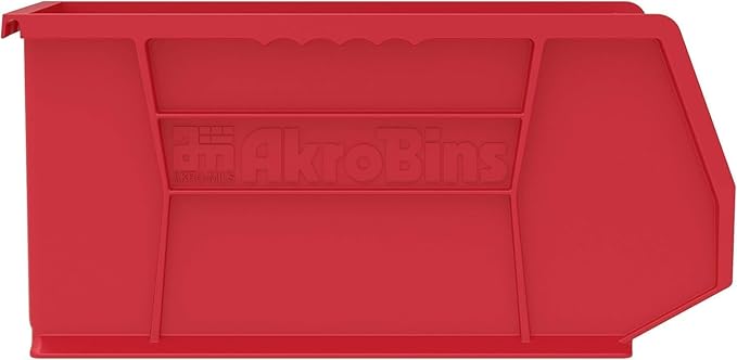 Akro-Mils 30240 AkroBins Plastic Storage Bins, Space Saving Stackable Bins for Garage, Pantry, Craft Organization, 381 x 203 x 178 Mm, Red, 12 Count