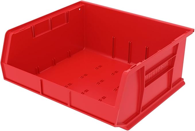 Akro-Mils 30250 AkroBins Plastic Storage Bins, Space-Saving Stackable Bins for Garage, Pantry, Craft Organization, 15" x 16" x 7", Red, 6-Pack
