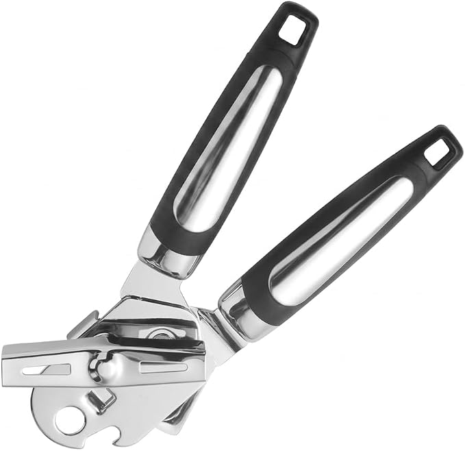 Manual Can Opener – Easy Grip Can Opener Manual, Smooth Edge Design, Durable Stainless Steel, Can Openers for Seniors, Effortless Turning, Kitchen Tool (Silver&Black)