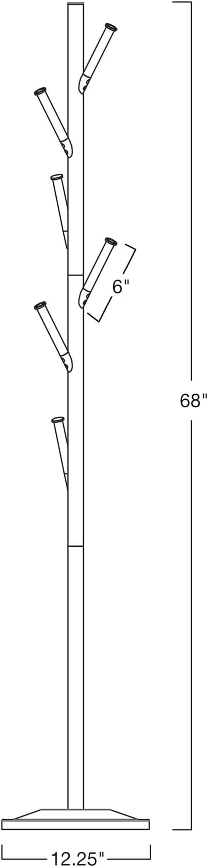 Kira Home Addison 68" Modern Gold Standing Coat Rack with 6 Hanging Hooks, Sleek Metal Gold Coat Stand with Weighted Base, Cool Brass Finish