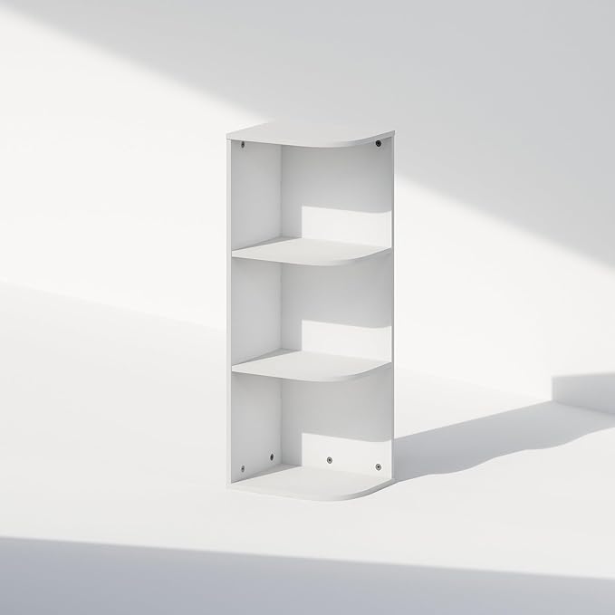 Furinno Reed Corner Shelf, 3-Tier Corner Bookshelf, Book Shelf, Corner Shelves, Storage Rack, for Organization and Storage, Home Office, Living Room, White