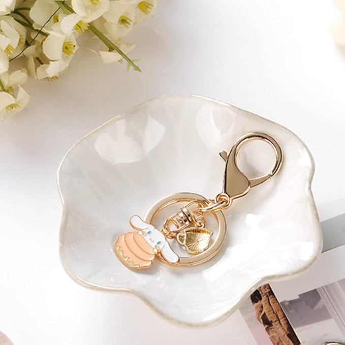 2PCS Lotus Leaf Shape Ring Holder Dish, Small Key Bowl, Ceramic Trinket Tray Jewelry Dish Organizing Necklace Earrings for Mom Friend Sister, All Jewelries Are NOT Included. White+Purple.