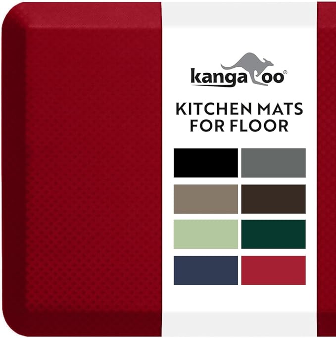 KANGAROO Anti Fatigue Mats for Kitchen Floor, Reduce Foot, Knee, Back Pressure, 3/4 Inch Thick Cushioned Ergonomic Mat, Waterproof Comfort Rug for Under Sinks, Standing Desk, Store Floors, 20x32, Red
