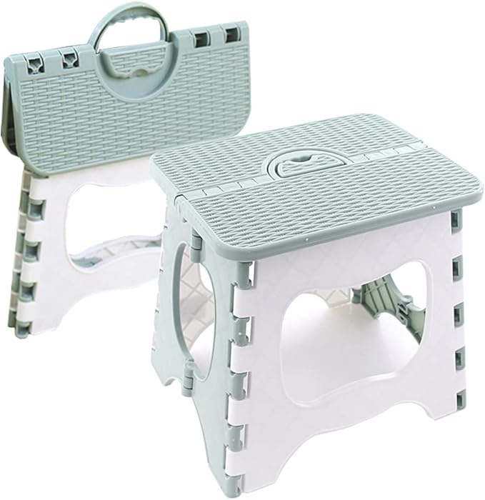 Folding Step Stool Compact Plastic Foldable Step Stool Holds Up to 300 lbs,12 inches,30cm,Non-Slip(Green) 1PCS