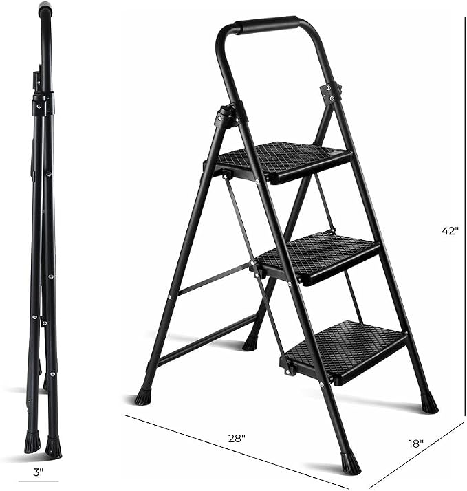 Medical King 3-Step Folding Stool with Wide Anti-Slip Pedal, Lightweight Portable Steel for Home and Office