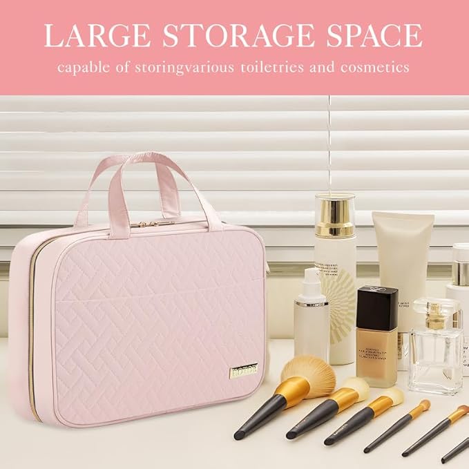 HOTOR Travel Toiletry Bag - Hanging Toiletry Bag for Women & Men, Makeup Bag/Big Comparment, Waterproof for Travel Accessories, Travel Essentials, Medium, Pale Pink