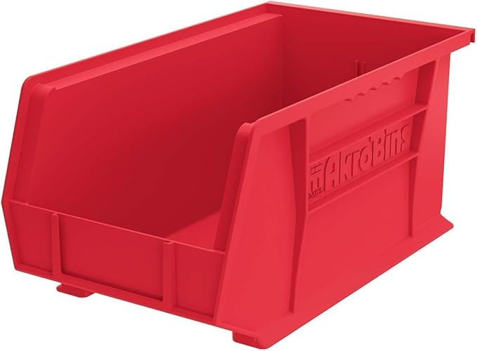 Akro-Mils 30240 AkroBins Plastic Storage Bins, Space Saving Stackable Bins for Garage, Pantry, Craft Organization, 381 x 203 x 178 Mm, Red, 12 Count