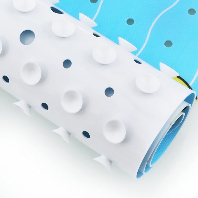 Bath Mat for Tub Non Slip Baby Kids Bathtub Mat Extra Long 40X16 Inch Blue Toddler Shower Mat Anti Slip Tub Mat with Suction Cups & Drain Holes, Machine Washable,Duck