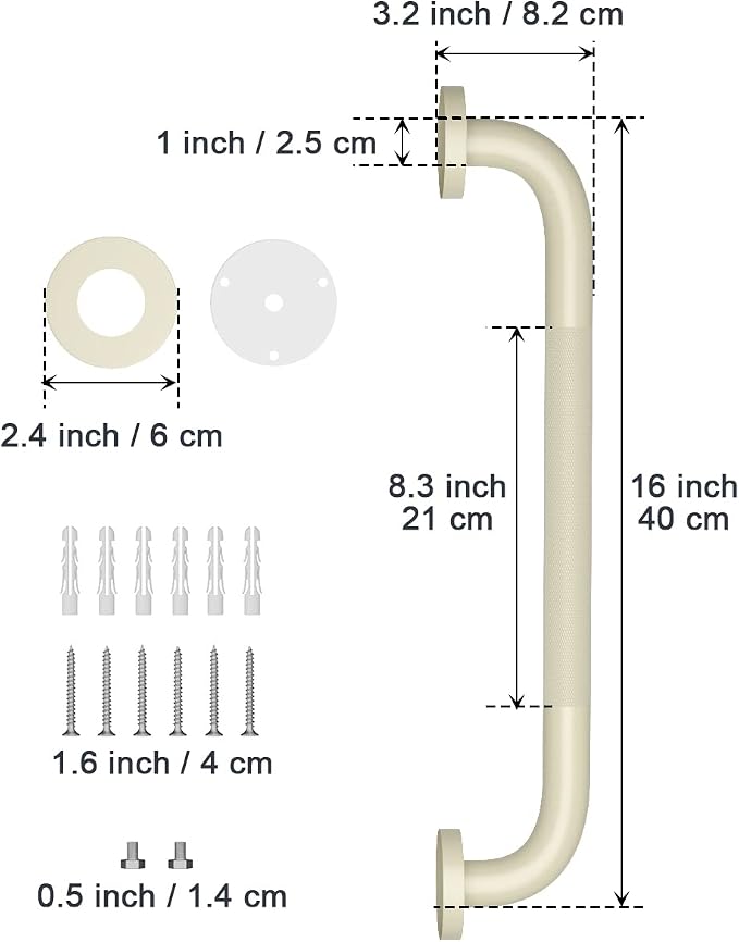 16 Inch Anti Slip Shower Grab Bar Handle Beige White, ZUEXT Stainless Steel Bathroom Grab Bar, Knurled Bathroom Balance Bar, Safety Hand Rail Support,Handicap Elderly Injury Senior Assist Bath Handle