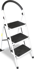 Jack Boss 3 Step Ladder, Folding Lightweight Step Stool with Wide Anti-Slip Pedal for Home, Office, Kitchen and Garage, Service Height 27.2 inch, 400 lbs Capacity