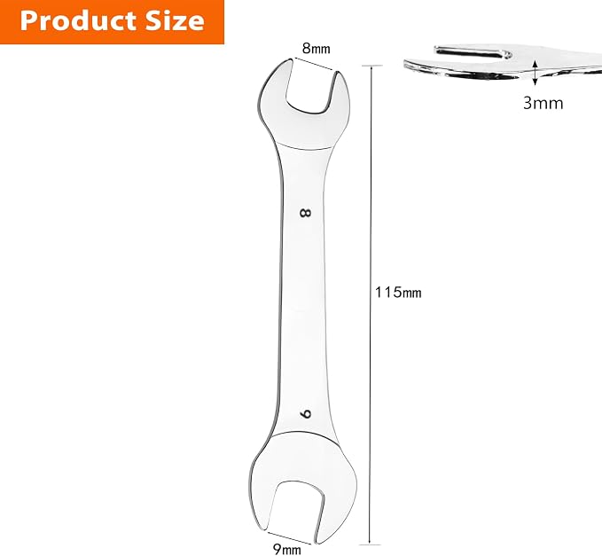 Super-Thin Open End Wrench, 3mm Ultra Thin Open End Wrenches 8 x 9mm Chrome Vanadium Steel Wrench for Tight Spots Repair
