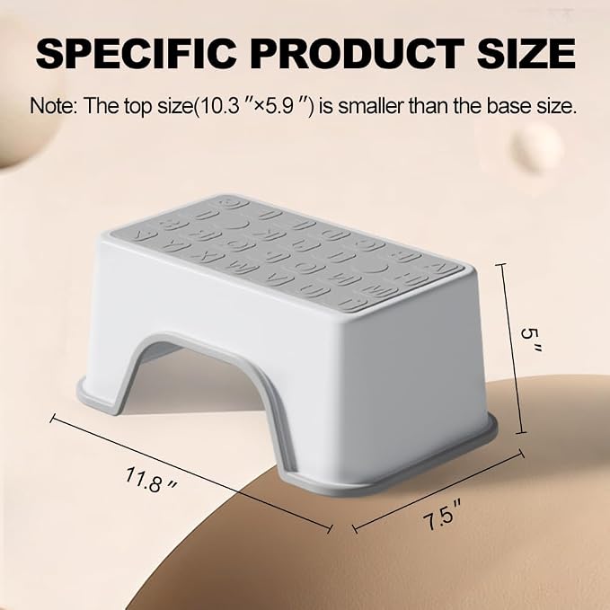 5 Inch Height Step Stool, 11.8" L x 7.5" W Toddler Step Stool, One Step Stools for Kids, Small Child Foot Stool for Bed, Bathroom, Toilet, Potty Training - Gray 11.8" L x 7.5" W x 5‘’H