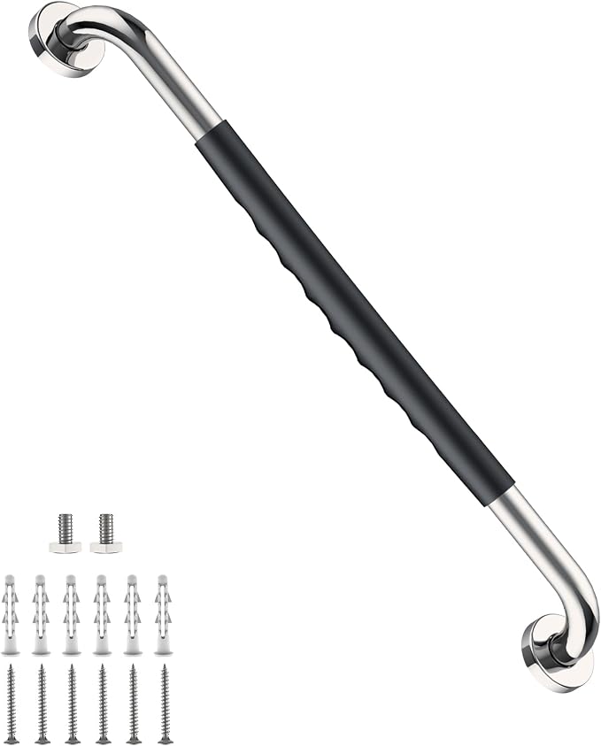 Anti-Slip Chrome Bathroom Grab Bar 24 inch, iMomwee Stainless Steel Shower Handrail for Elderly, Wall Mounted Safety Handicap Bars, Balanced Support Handle Bar for Senior