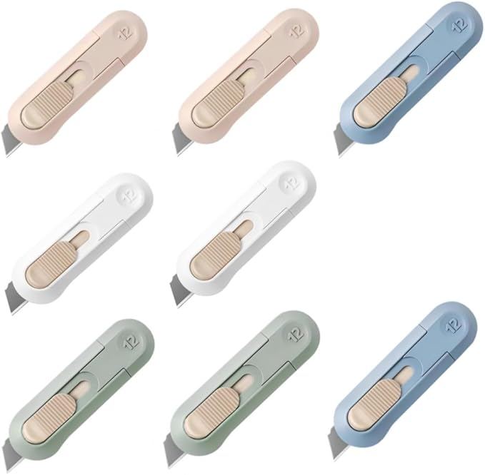 8pcs Utility Knife ，SK5 Retractable Blade Duty Box Cutter Letter Opener, Razor Sharp Cartons Cardboard Cutter Knife Perfect for Paper, Sewing, Craft, Home and Office, Blue,green,pink,white(8pcs)