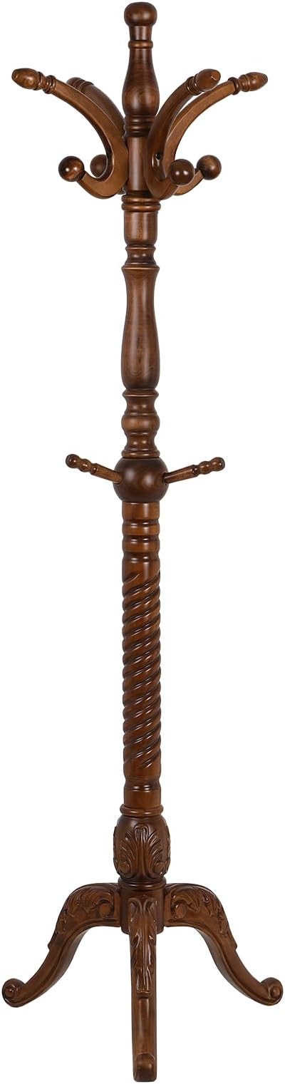 Bekrvio Coat Rack Freestanding Tree Stand with 8 Hooks, 79'' Heavy Duty Premium Ash Wood Hanger Stand, Floor Standing Clothes Hat for Entryway, Corner,Hallway,Bedroom, Office,Brown-Style 2