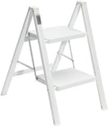 BOCOM 2 Step Ladder, Lightweight Portable Foldable Collapsible Folding Sturdy Iron Metal Step Stool with Anti-Slip Wide Pedal, Heavy Duty 330 lbs Capacity, for Home, Kitchen, Closet, Adults, White