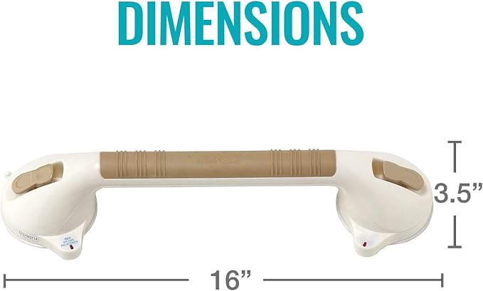 DMI Suction Cub Grab Bars for Bathroom, Shower Grab Bar, Shower Handles for Elderly, Grab Bars for Bathtubs and Showers, Suction Grab Bar for Shower, Tub Grab Bar, 16 Inch, Sand (Pack of 2)