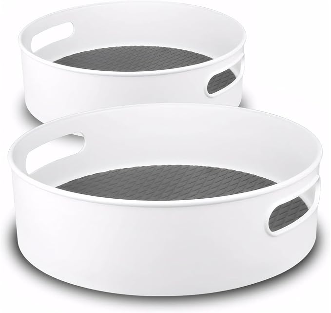 Semlos 360° Rotating Lazy Susan Organizers, 2 Packs 9" and 12" Turntable Spice Rack Organisers for Kitchen Organization and Storage, Non-Slip Under Sink Organizer for Bathroom Pantry Cupboard